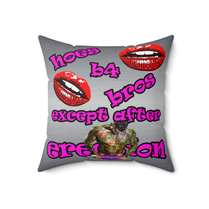 hoes b4 bros - Faux Suede Square Pillow - (brushed nickel)