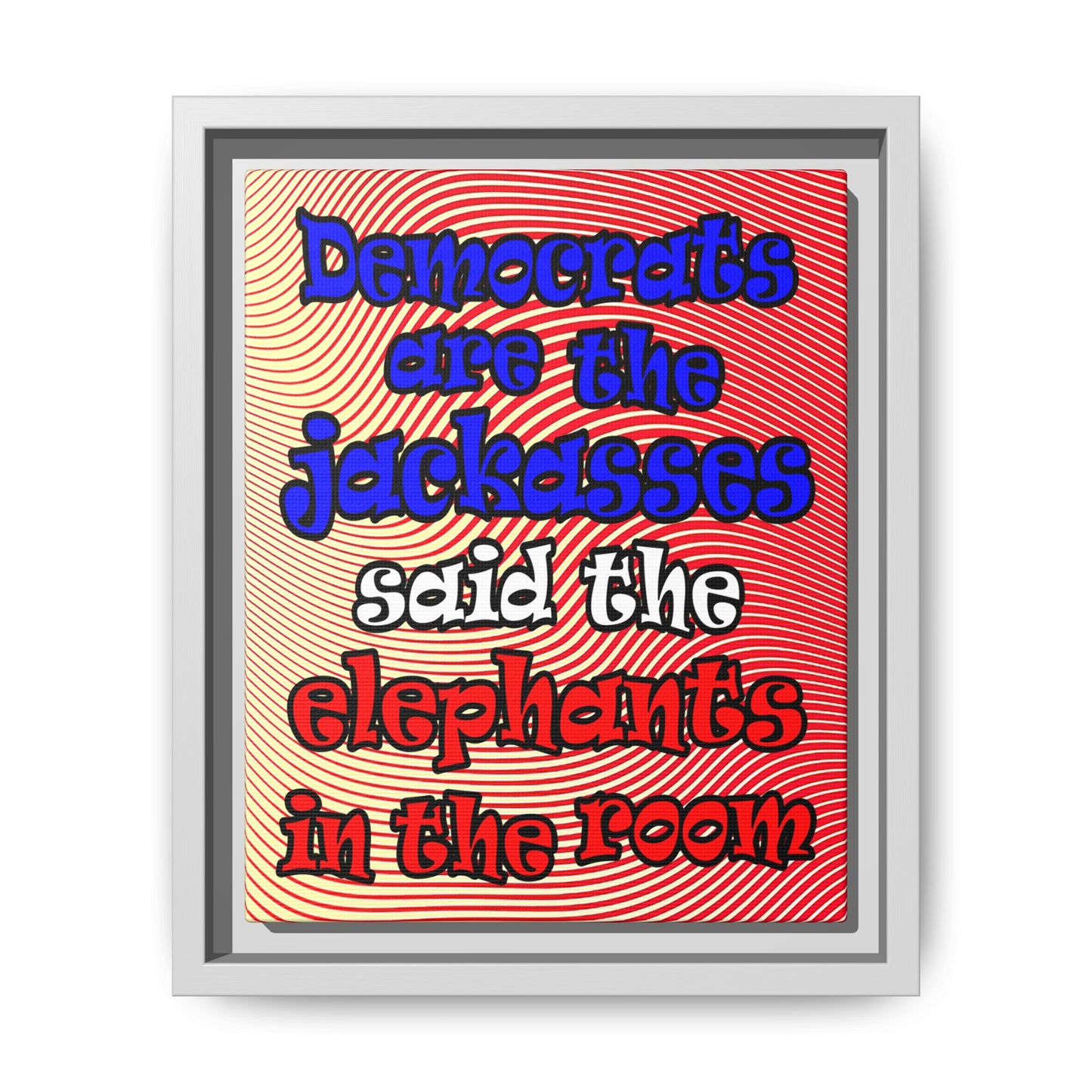 donkeys and elephants - framed canvas art (yellow-orange wave)