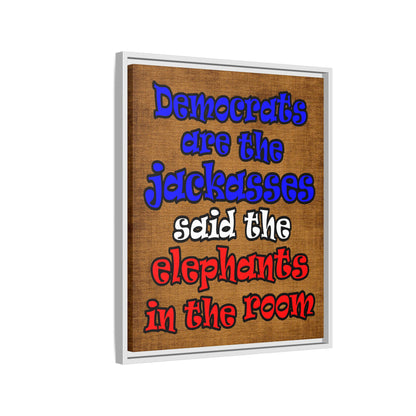 donkeys and elephants - framed canvas art (brown papyrus)
