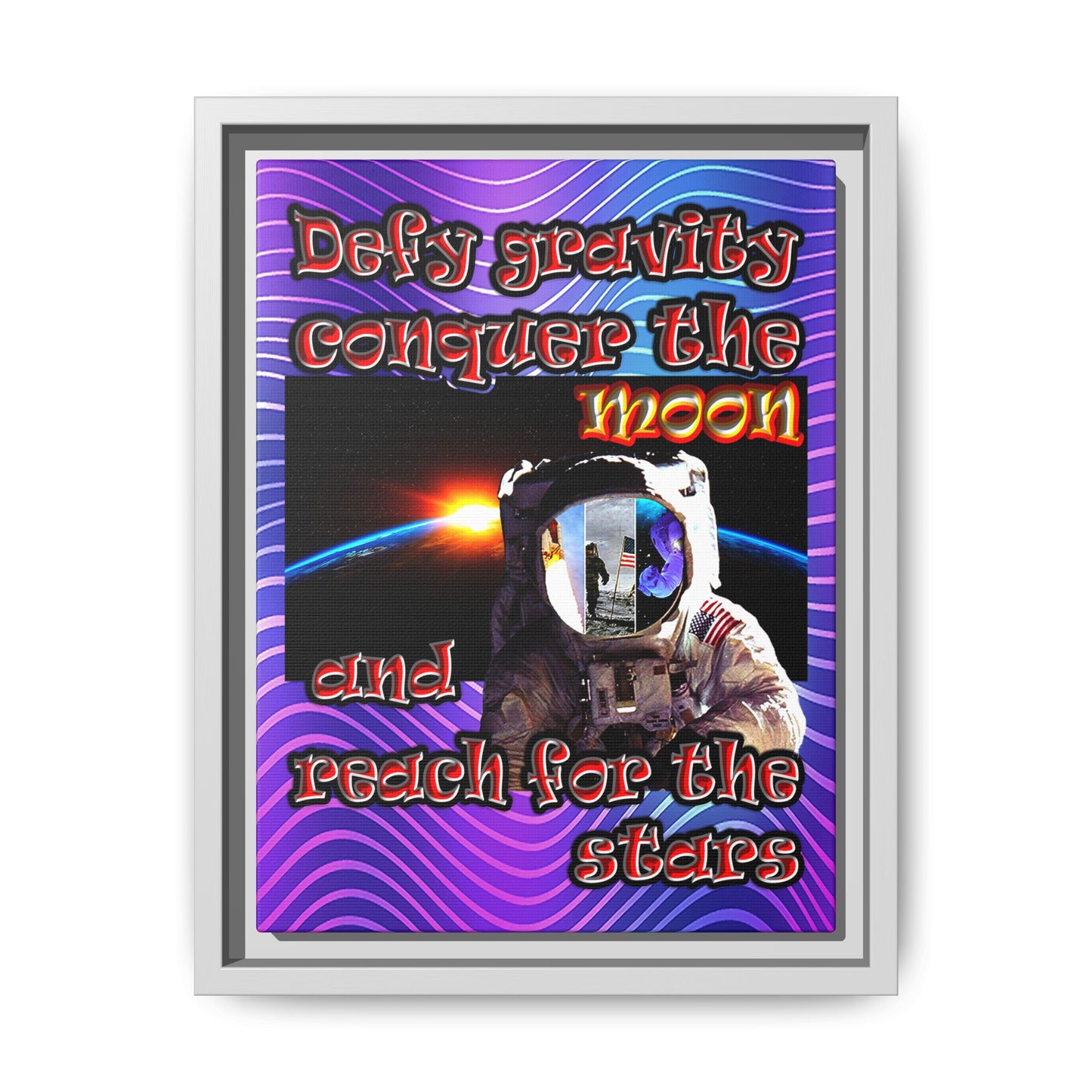 defy conquer reach - framed canvas art (purple wave)