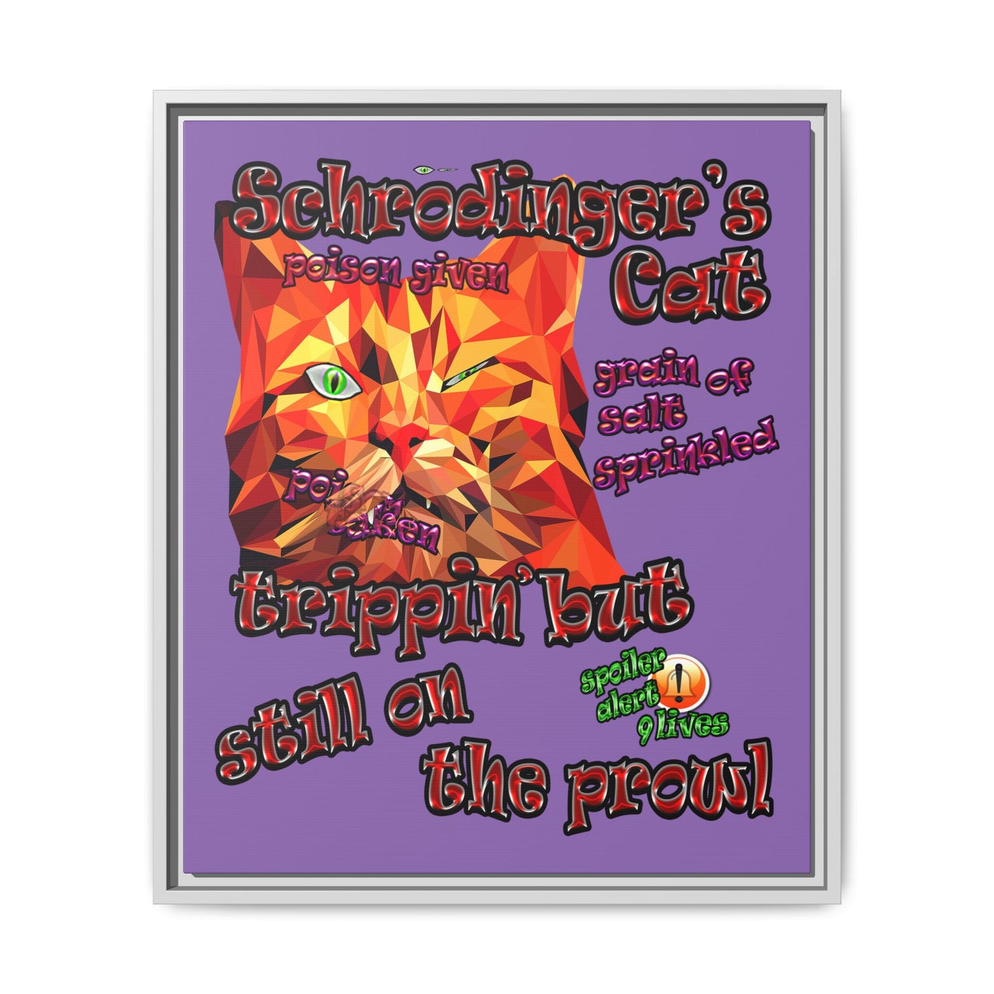 schrodinger's cat - framed canvas art (light purple)