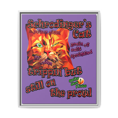 schrodinger's cat - framed canvas art (light purple)