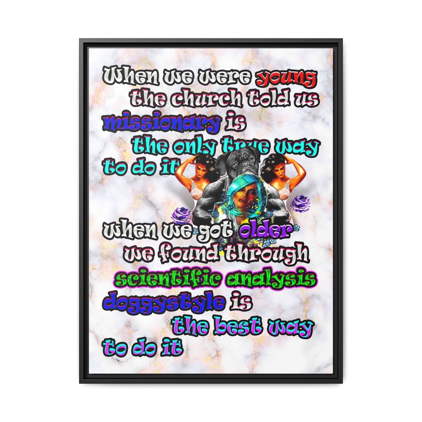 doggystyle - framed canvas art (white marble)