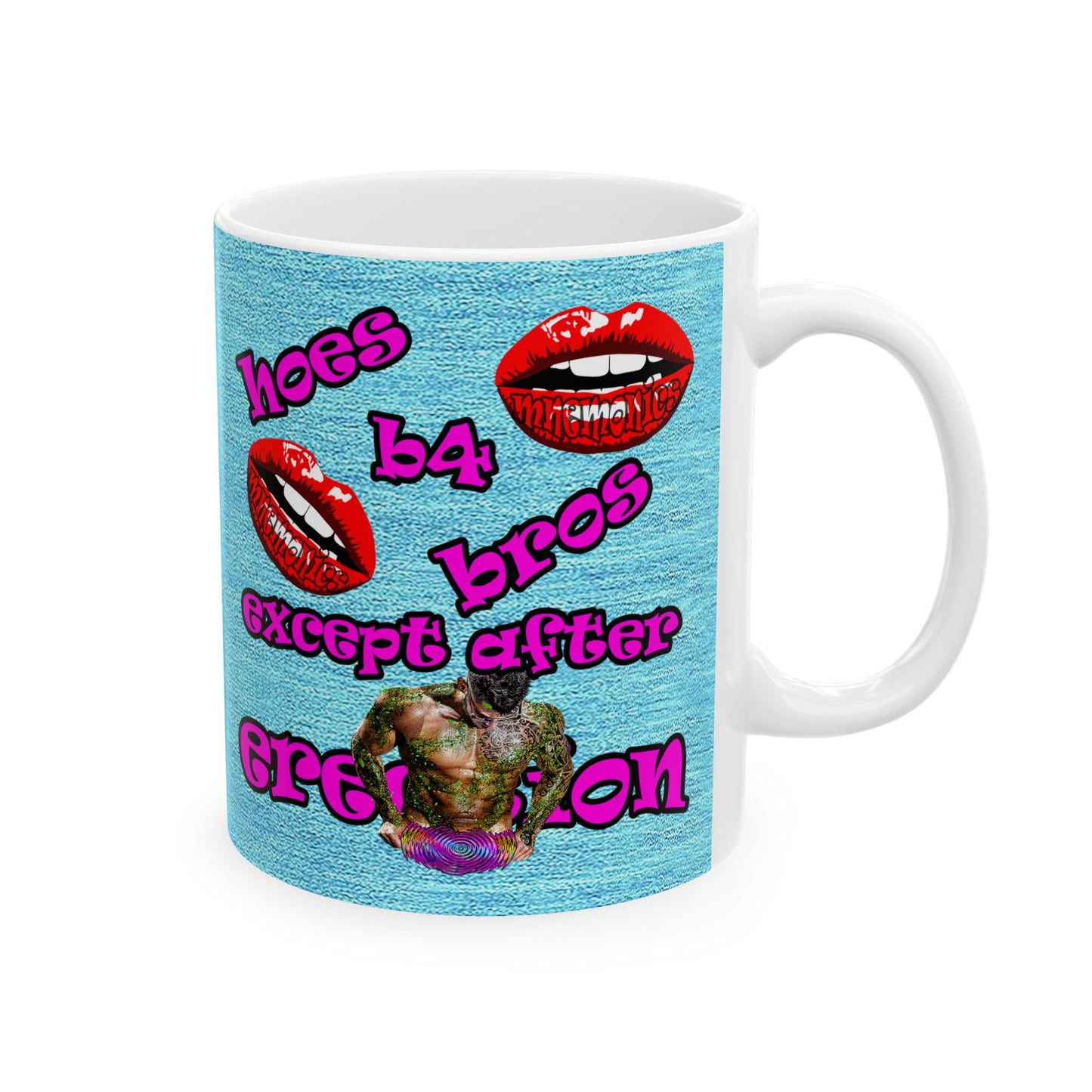 hoes b4 bros - White Mug (faded blue)