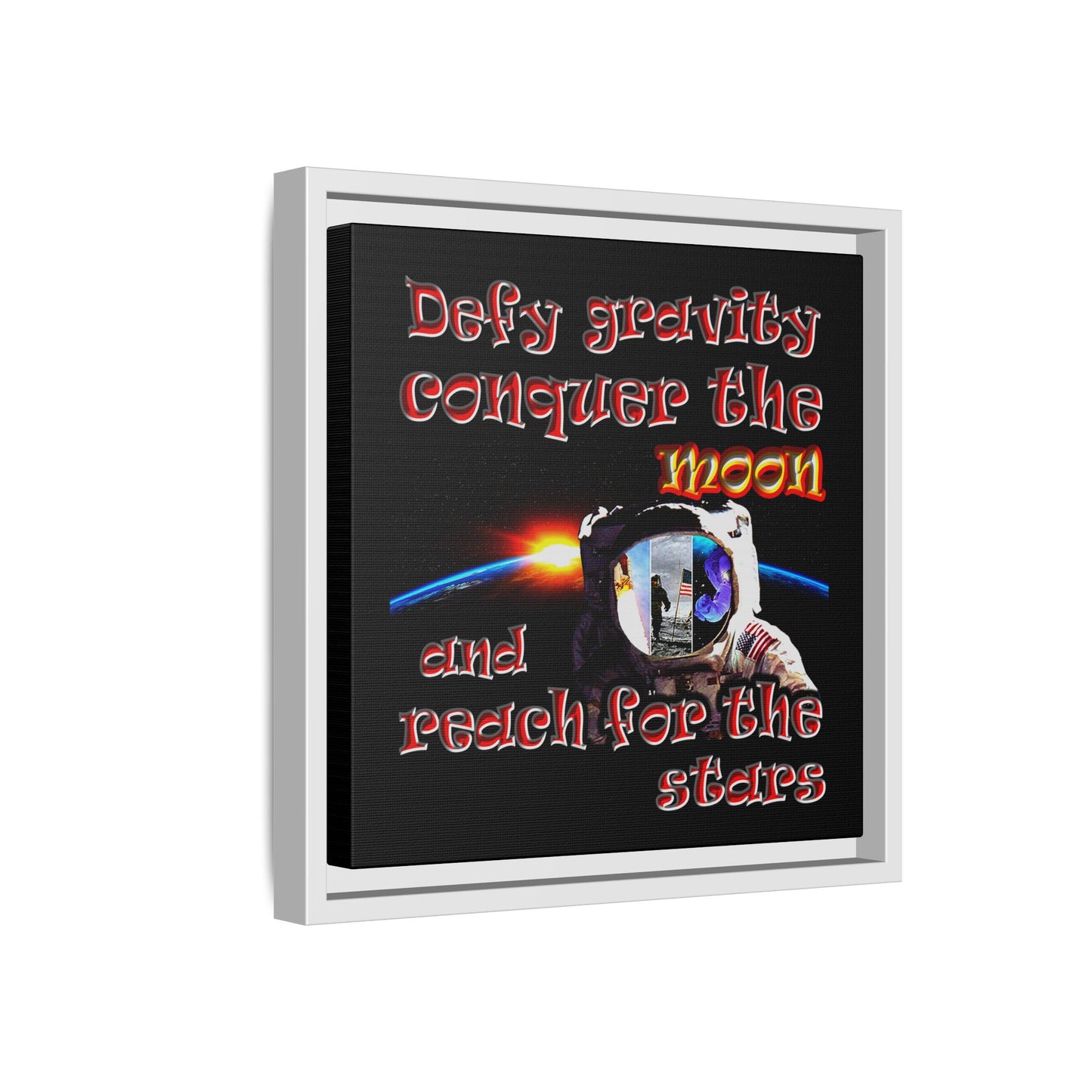 defy conquer reach - framed canvas art (black)