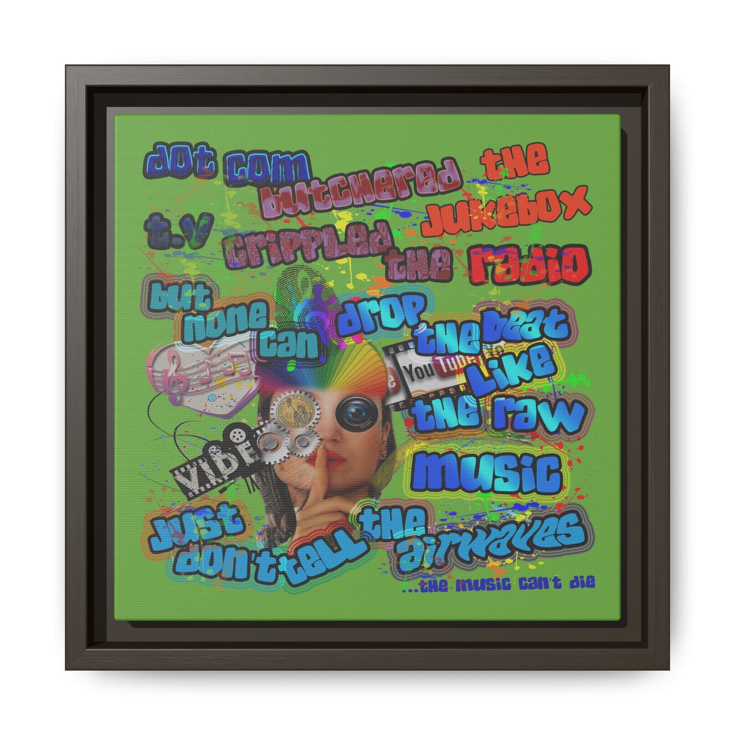 drop the beat - framed canvas art (green)