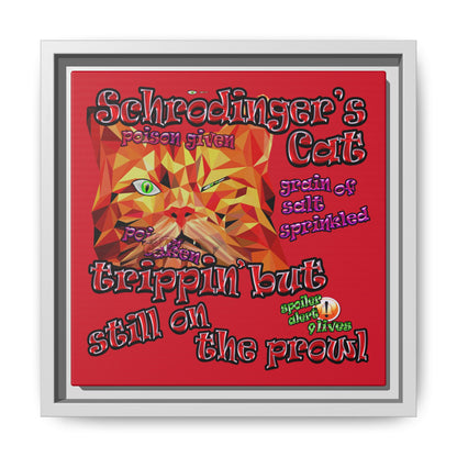 schrodinger's cat - framed canvas art (dark red)