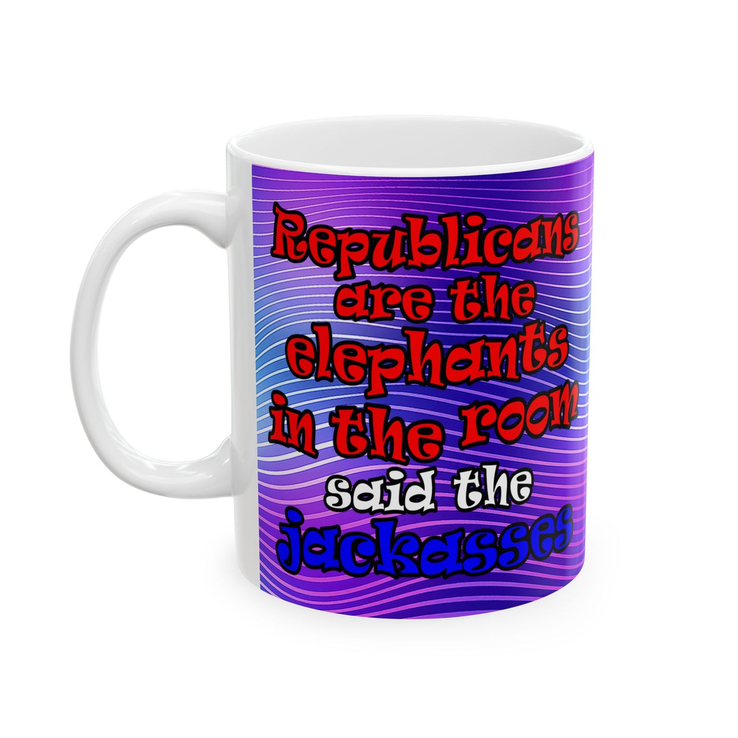donkeys and elephants - White Mug (purple wave)