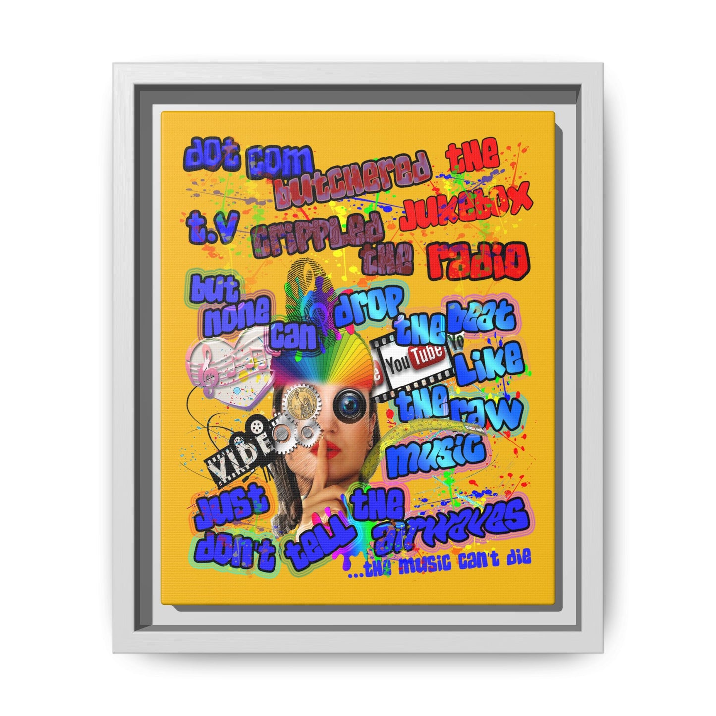 drop the beat - framed canvas art (yellow)