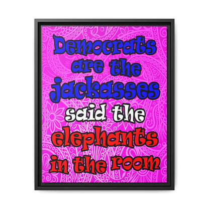 donkeys and elephants - framed canvas art (pink swirl)