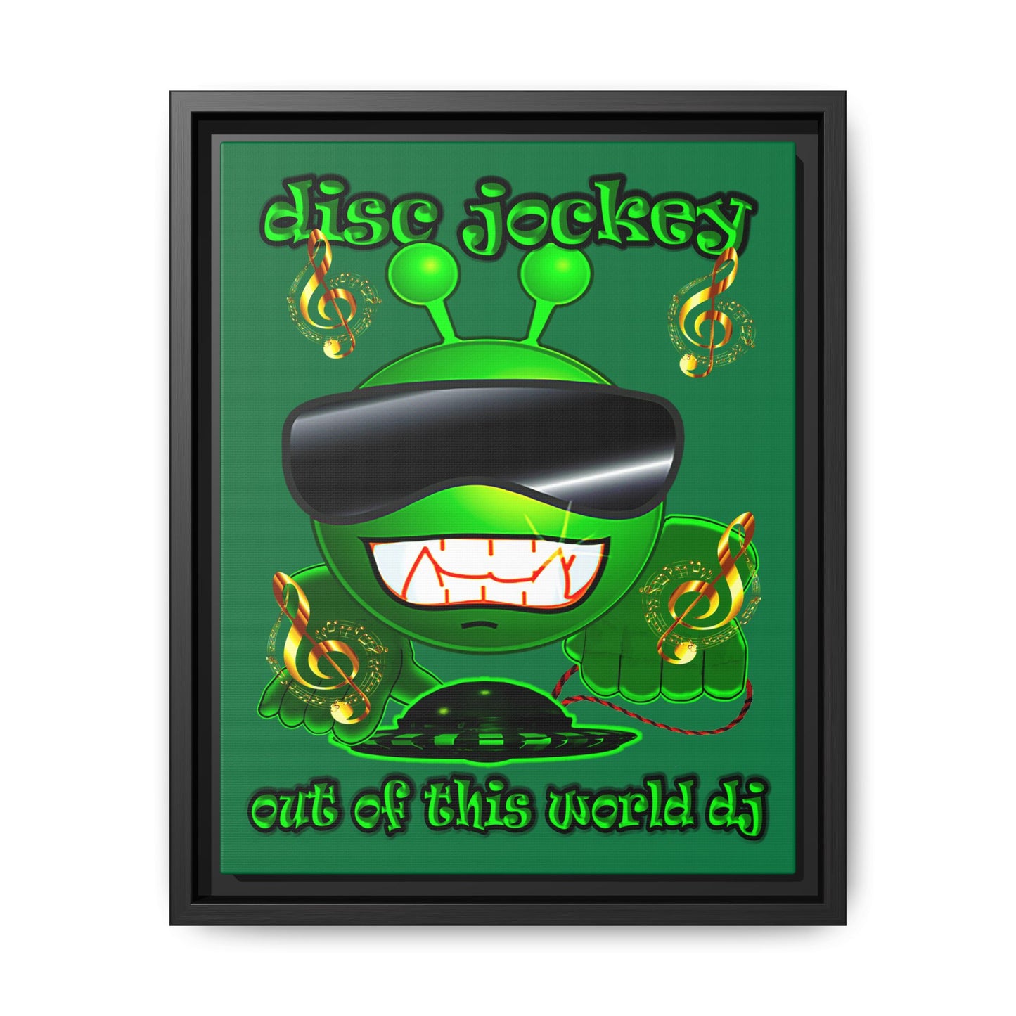 disc jockey - framed canvas art (dark green)