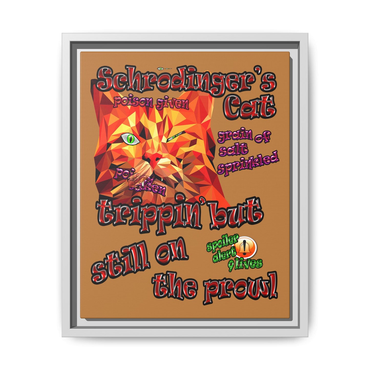 schrodinger's cat - framed canvas art (light brown)