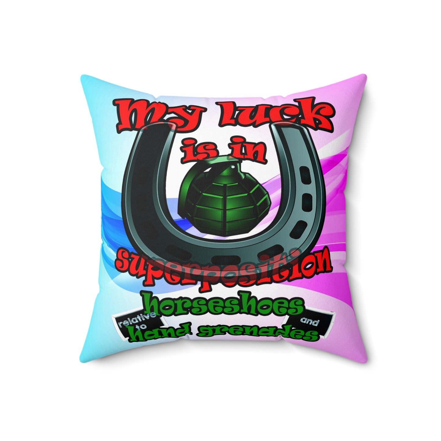 my luck - Spun Polyester Square Pillow - (light blue-pink wave)