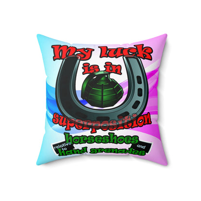 my luck - Spun Polyester Square Pillow - (light blue-pink wave)