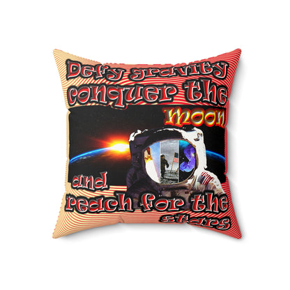 defy conquer reach - Faux Suede Square Pillow - (yellow-orange wave)