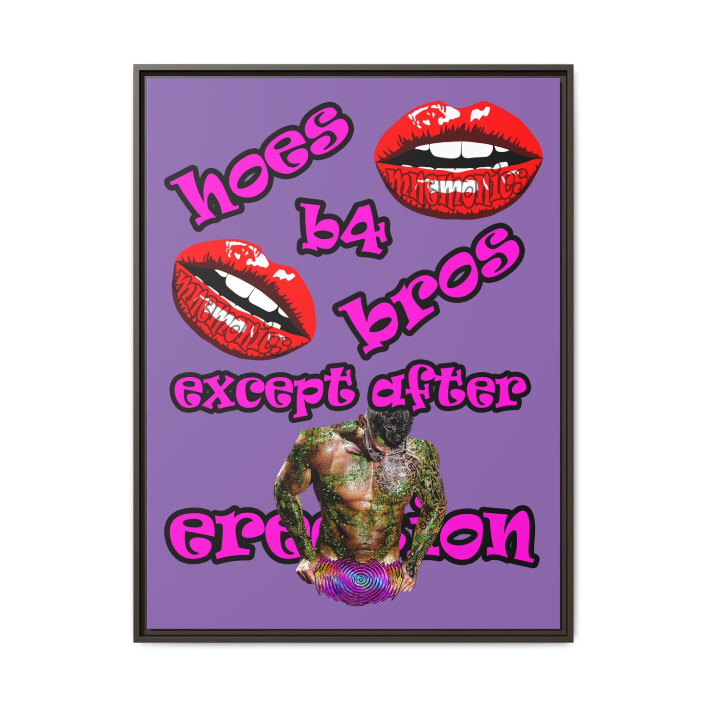 hoes b4 bros - framed canvas art (light purple)