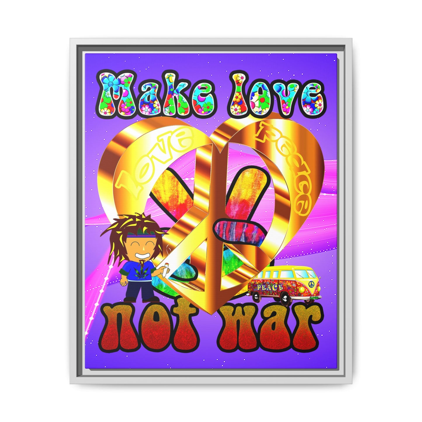 love peace - framed canvas art (purple-pink wave)