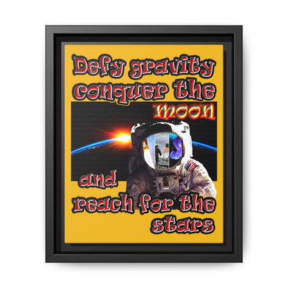 defy conquer reach - framed canvas art (yellow)