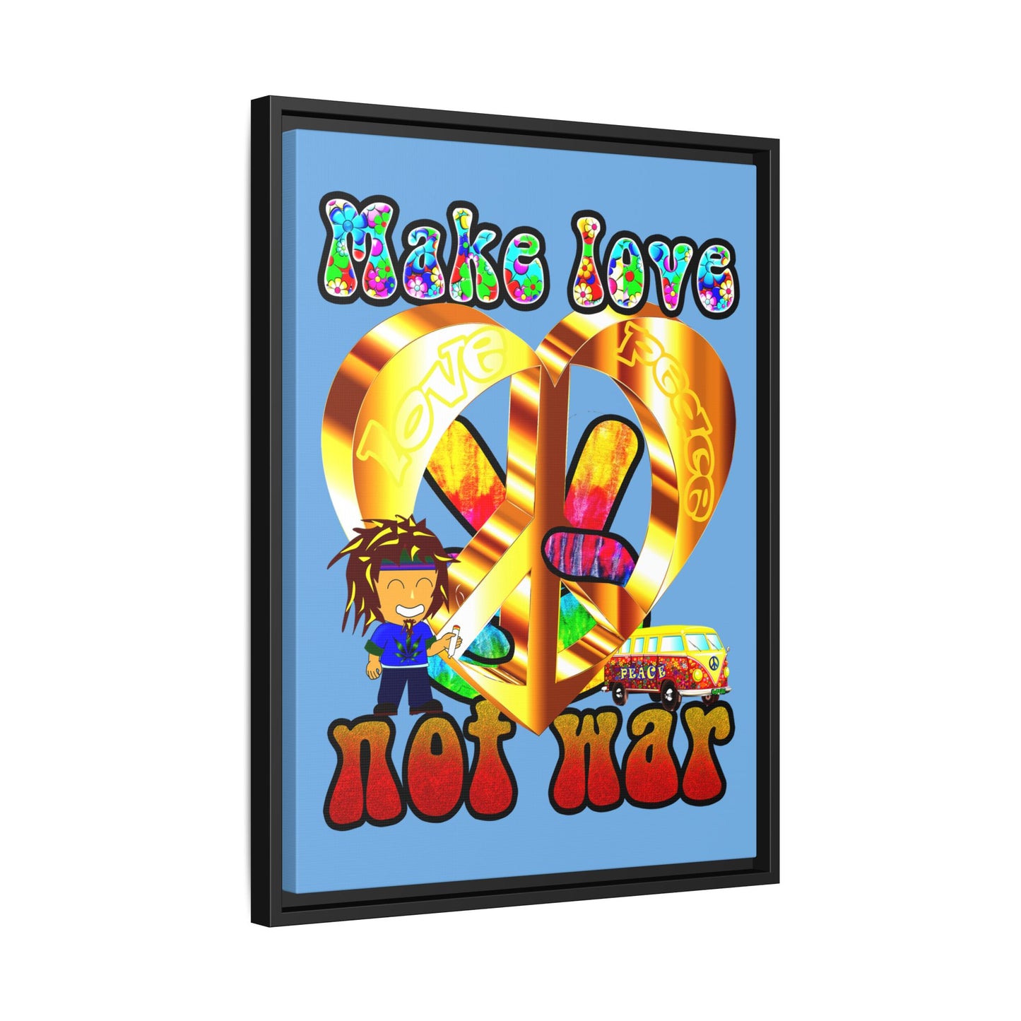 love peace - framed canvas art (light blue)