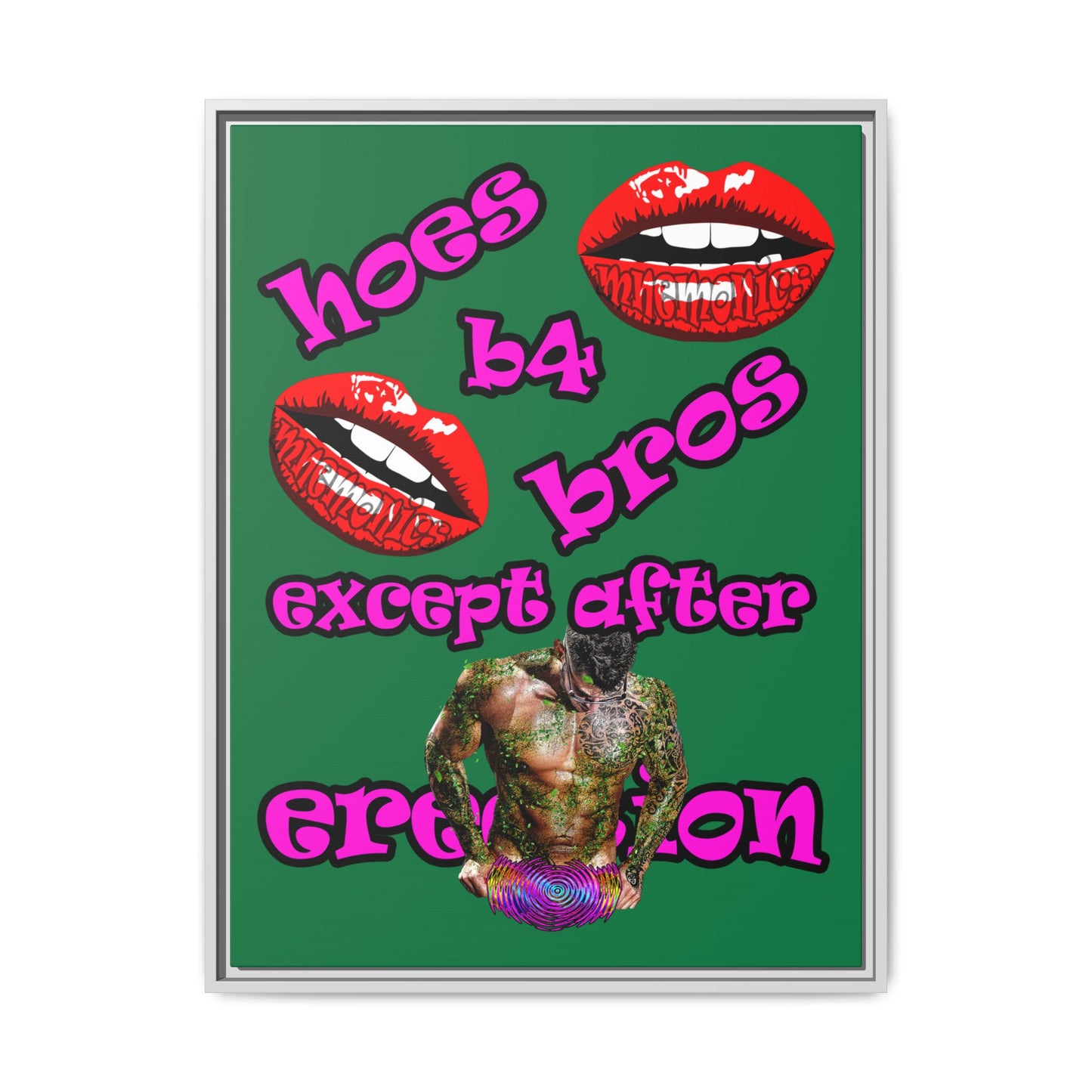 hoes b4 bros - framed canvas art (dark green)