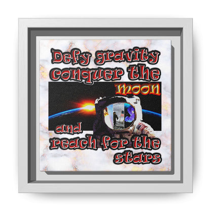 defy conquer reach - framed canvas art (white marble)