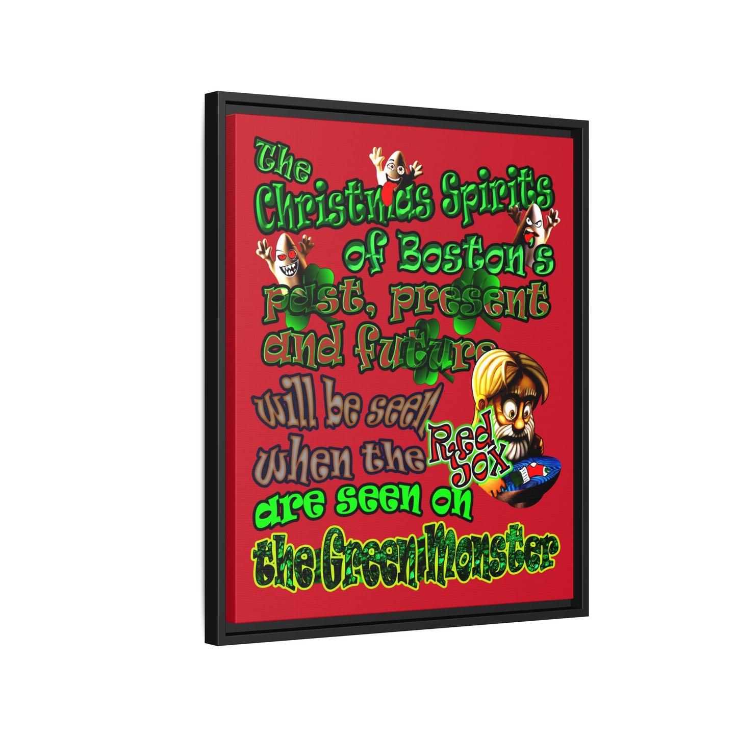 christmas spirits of boston - framed canvas art (dark red)
