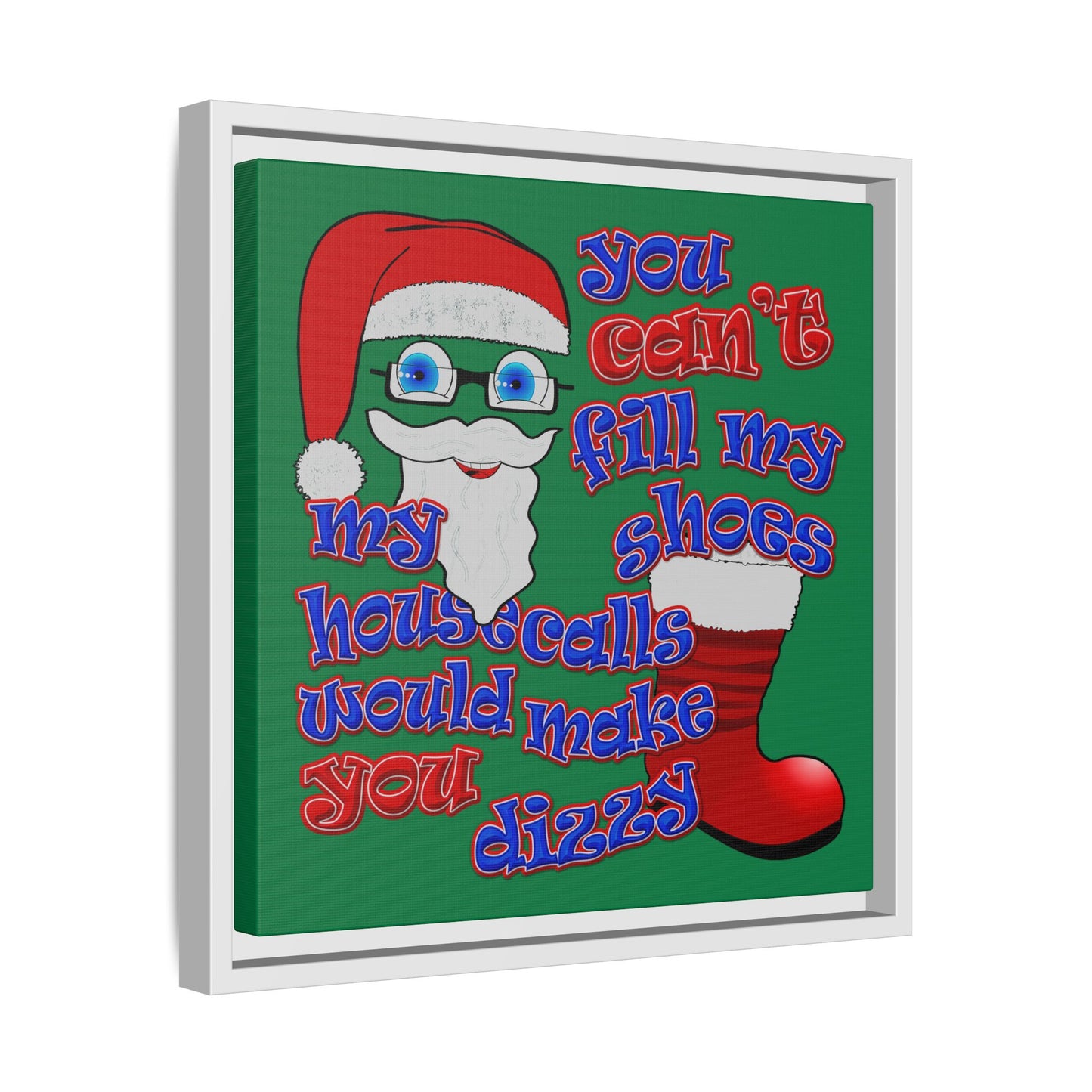 santa's shoes - framed canvas art (dark green)