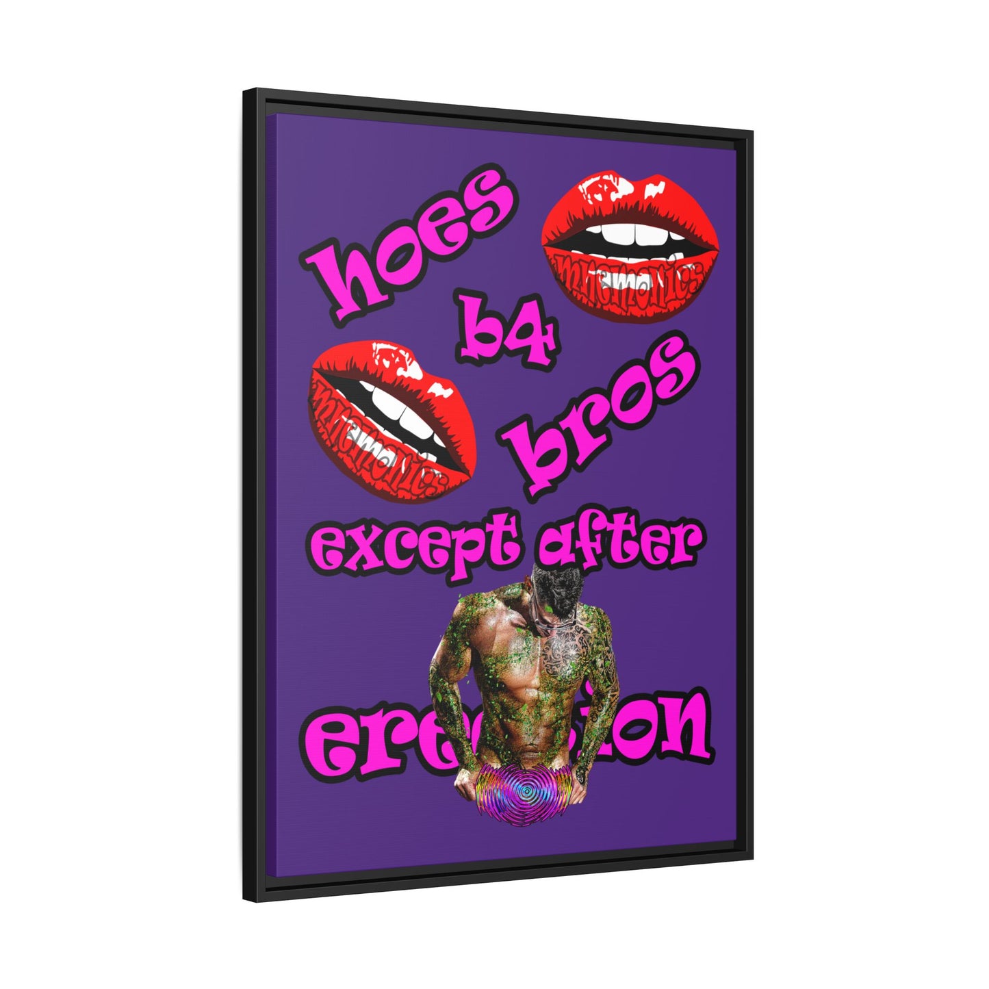 hoes b4 bros - framed canvas art (purple)