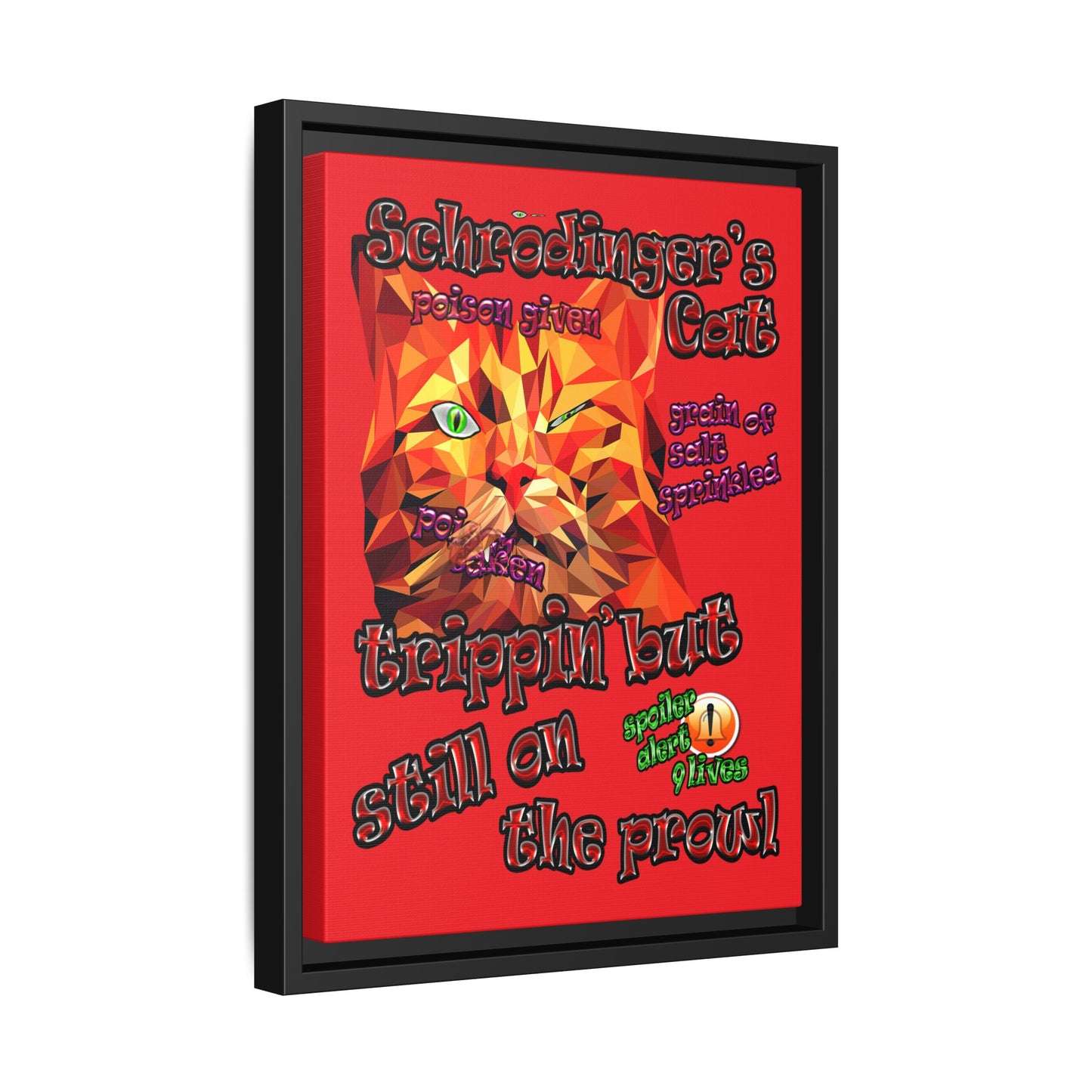 schrodinger's cat - framed canvas art (red)