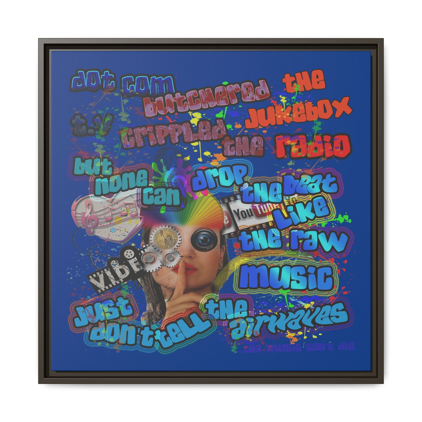 drop the beat - framed canvas art (dark blue)