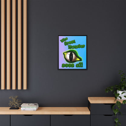 green monster - framed canvas art (light blue-purple wave)