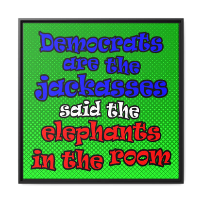 donkeys and elephants - framed canvas art (logo green)