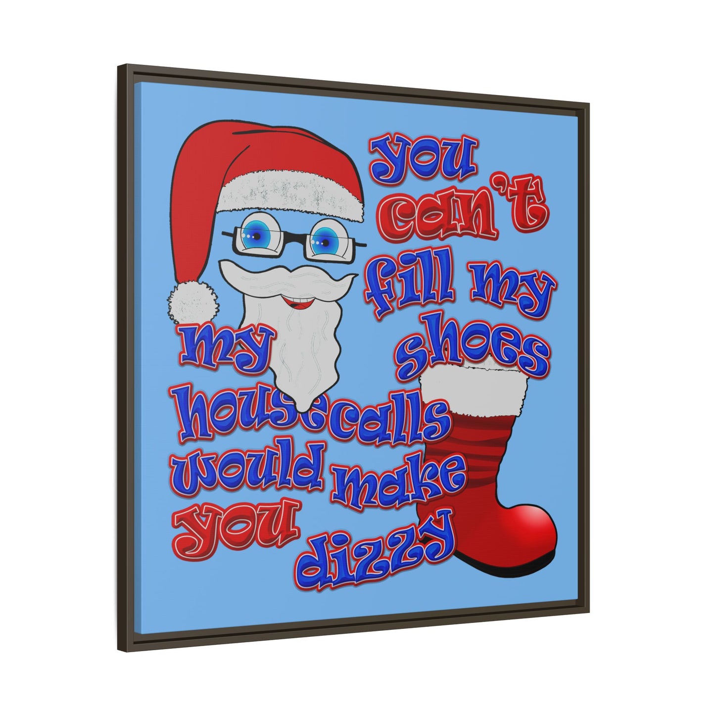 santa's shoes - framed canvas art (light blue)