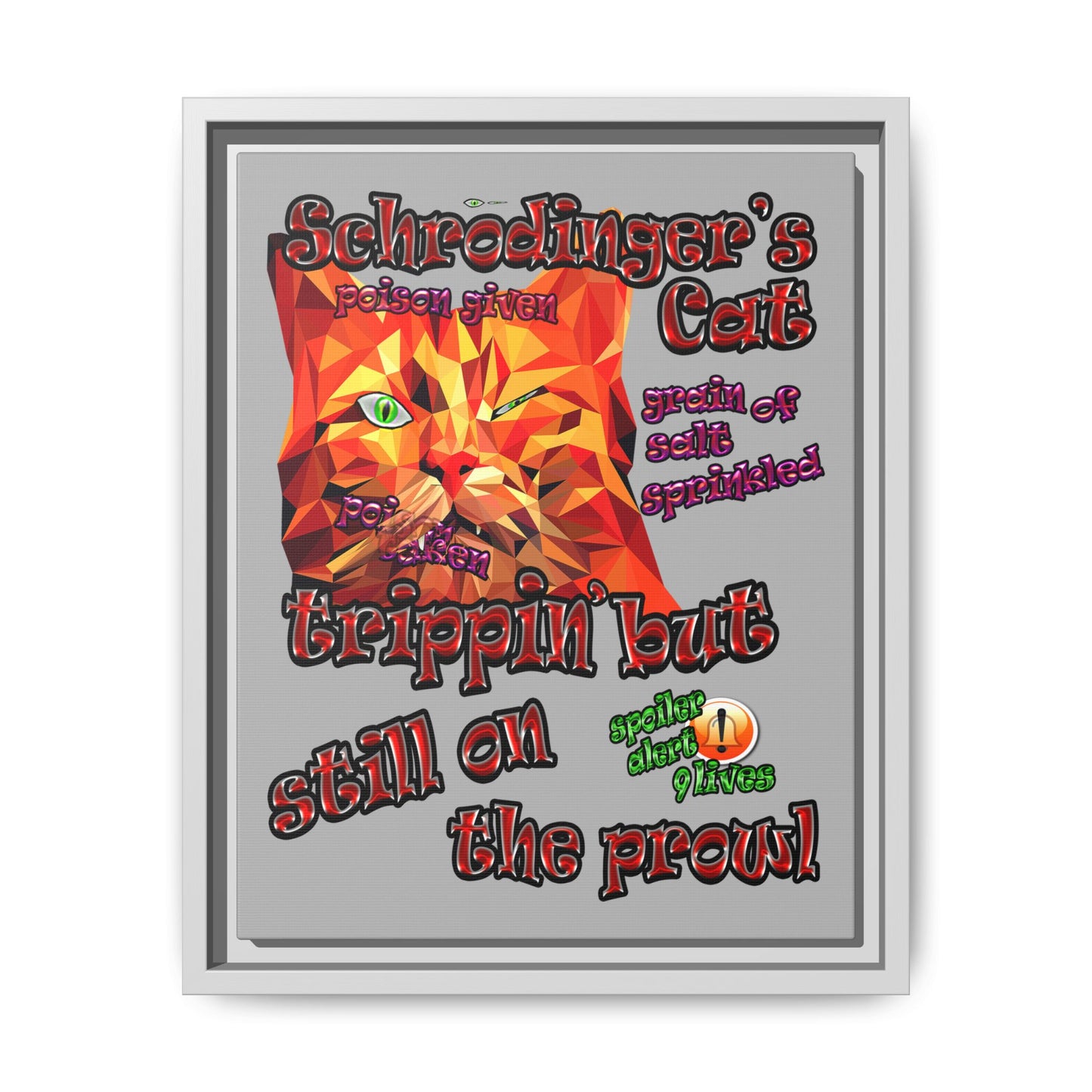 schrodinger's cat - framed canvas art (light grey)