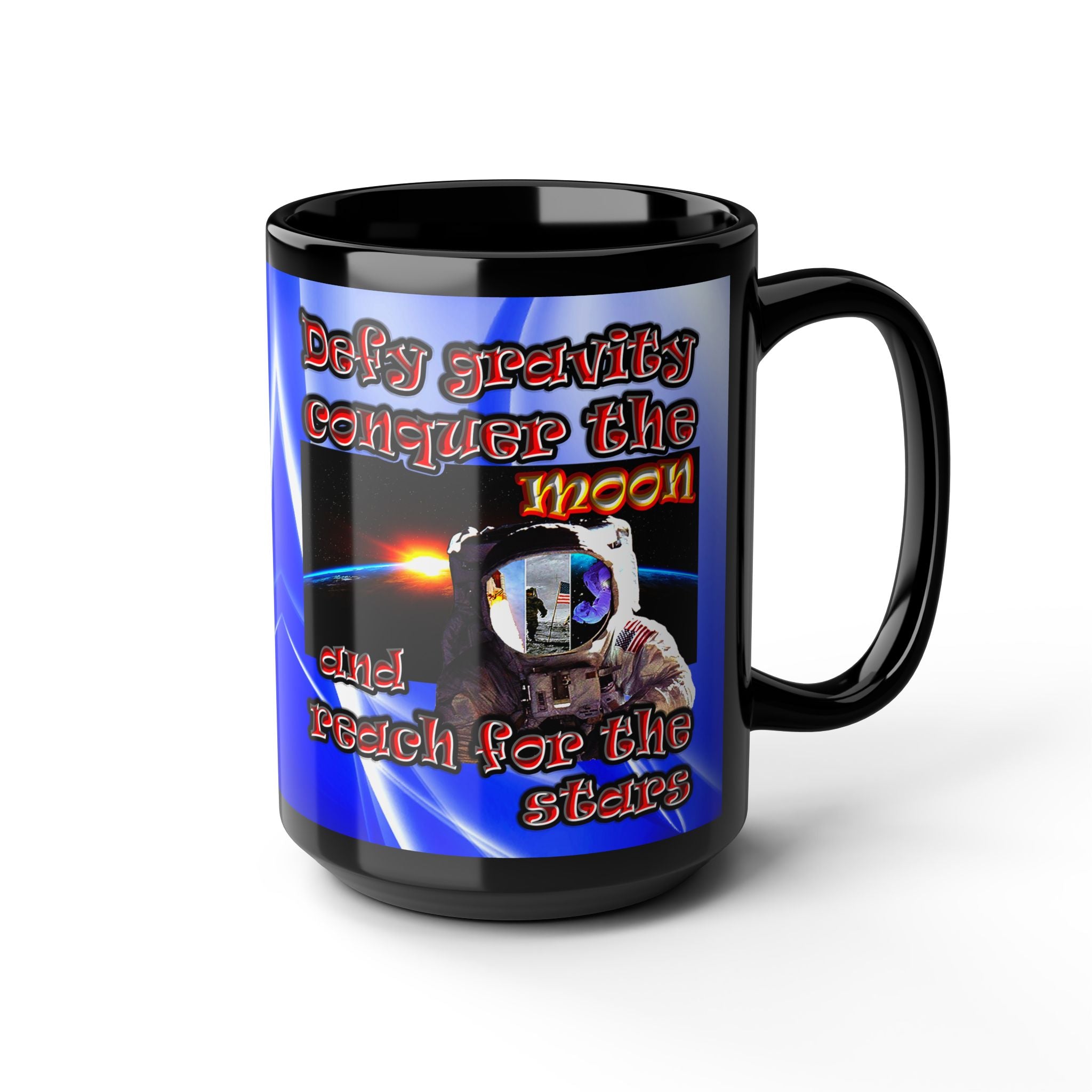 defy conquer reach - Black Mug (blue-white wave)