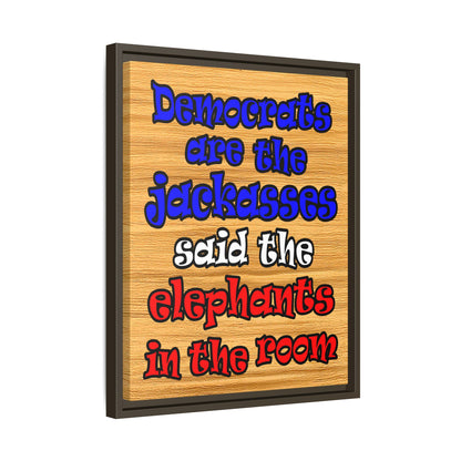donkeys and elephants - framed canvas art (butterscotch wood finish)
