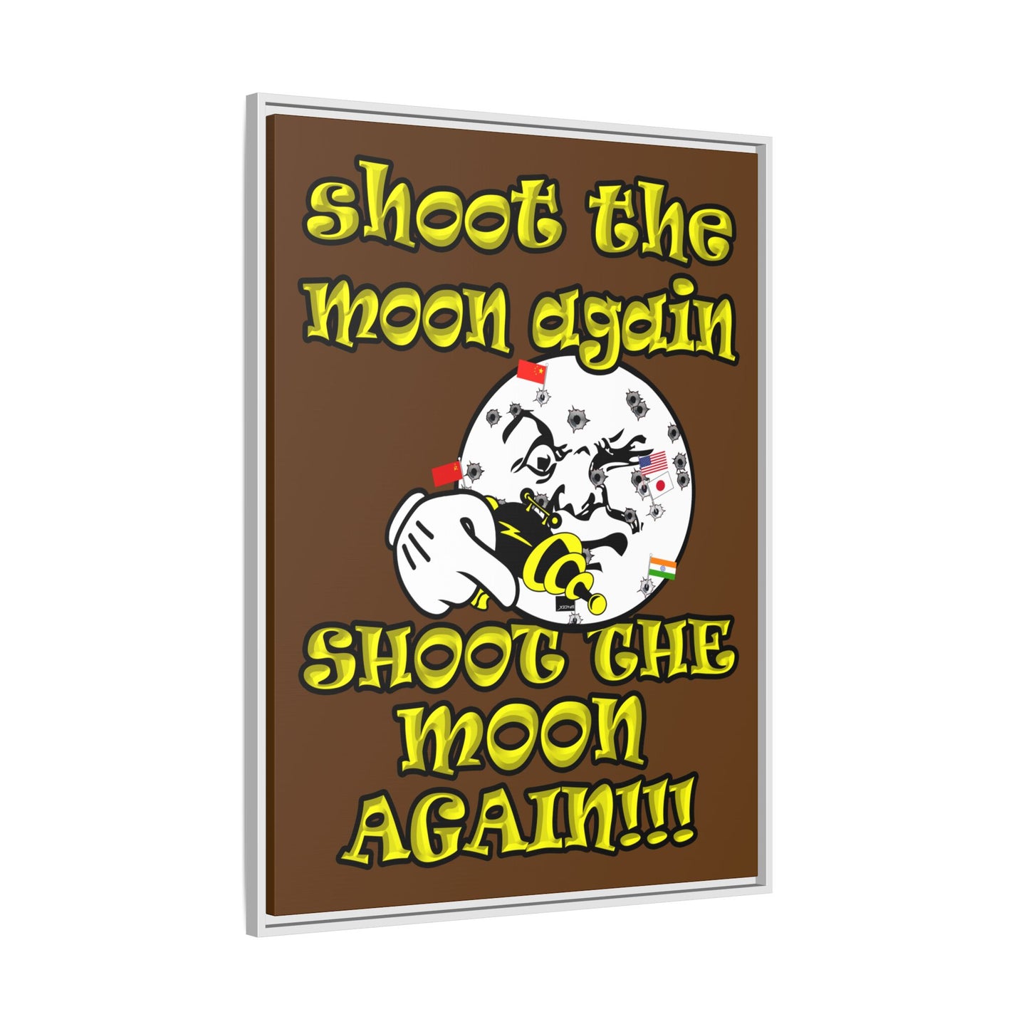 shoot the moon again - framed canvas art (brown)