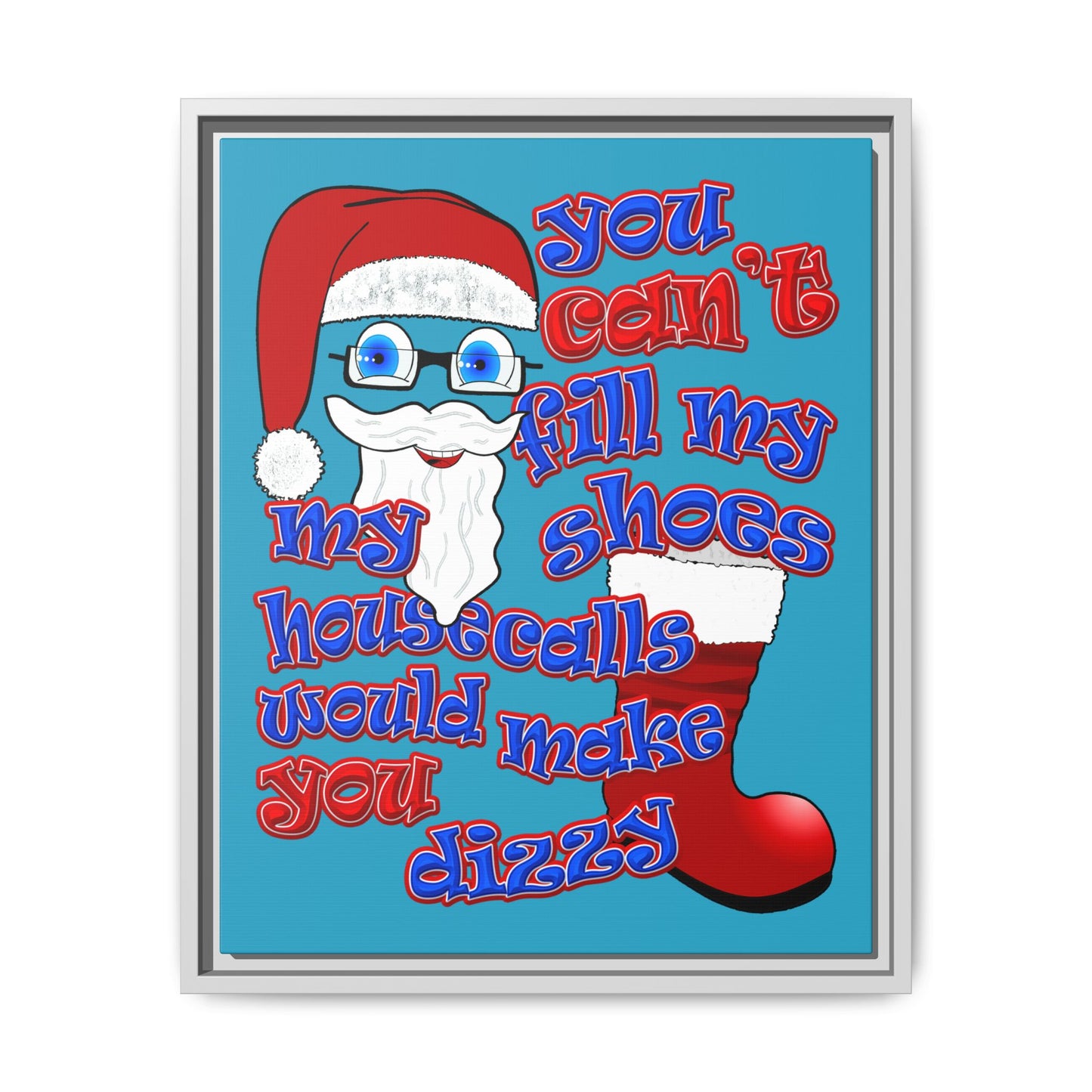 santa's shoes - framed canvas art (turquoise)