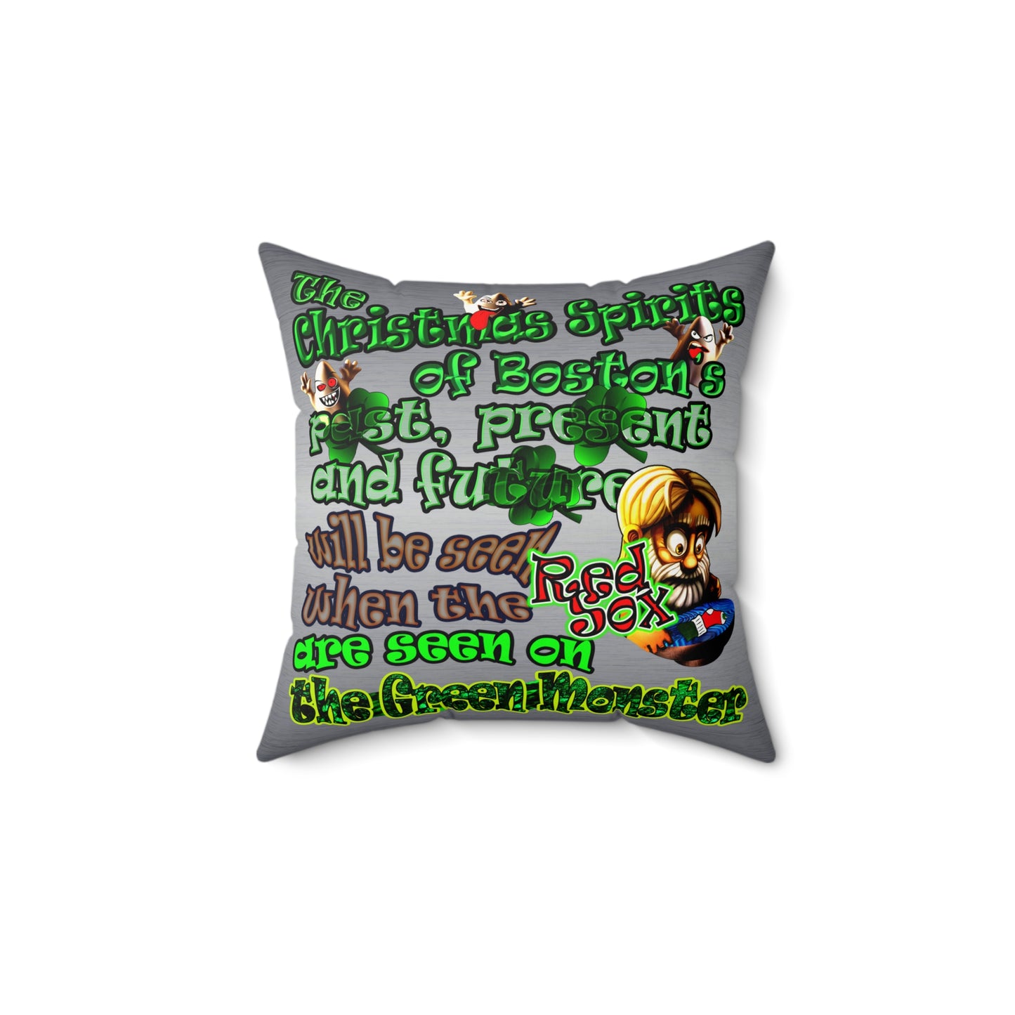 christmas spirits of boston - Faux Suede Square Pillow - (brushed nickel)