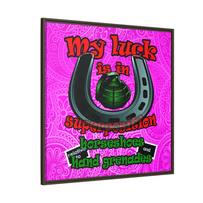 my luck - framed canvas art (pink swirl)