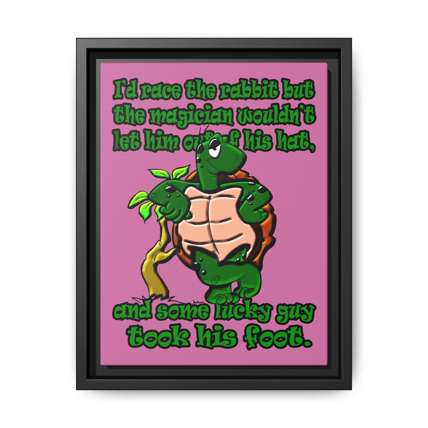 turtle race - framed canvas art (light pink)