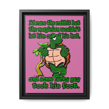 turtle race - framed canvas art (light pink)