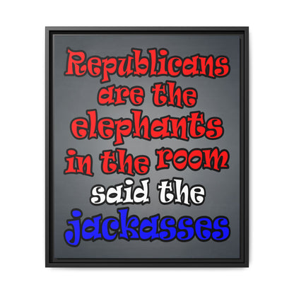 donkeys and elephants - framed canvas art (grey-light grey)