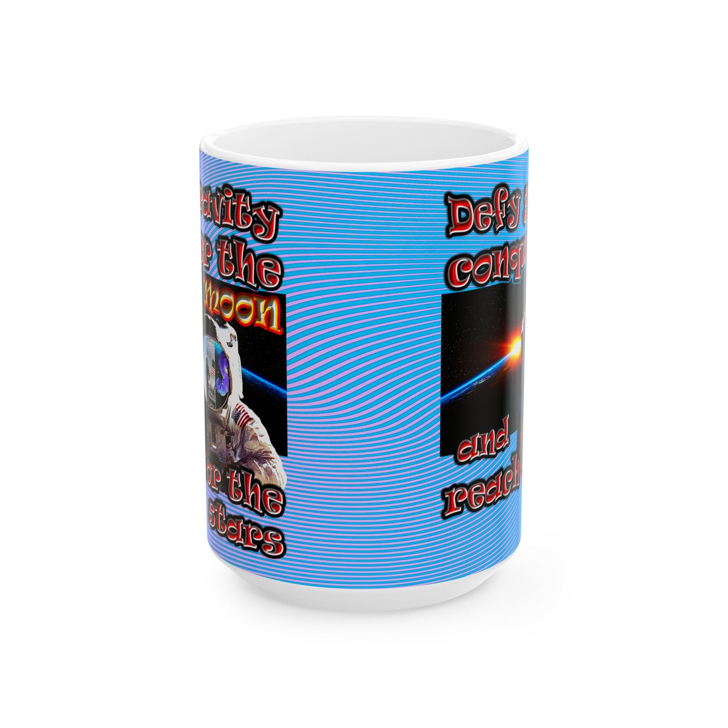 defy conquer reach - White Mug (light blue-purple wave)