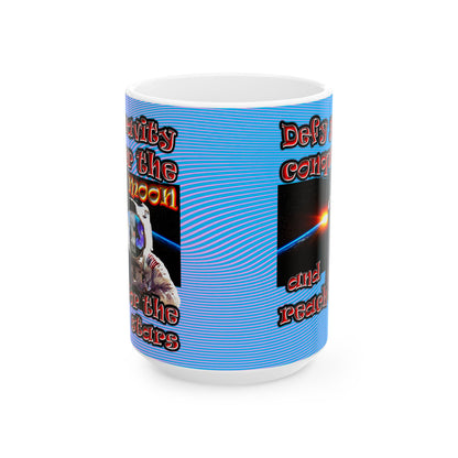 defy conquer reach - White Mug (light blue-purple wave)
