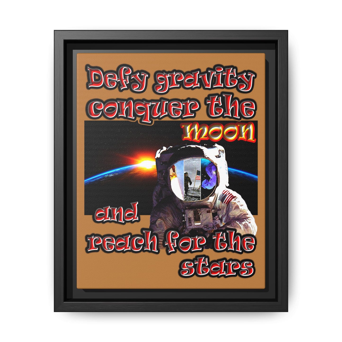 defy conquer reach - framed canvas art (light brown)