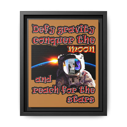 defy conquer reach - framed canvas art (light brown)