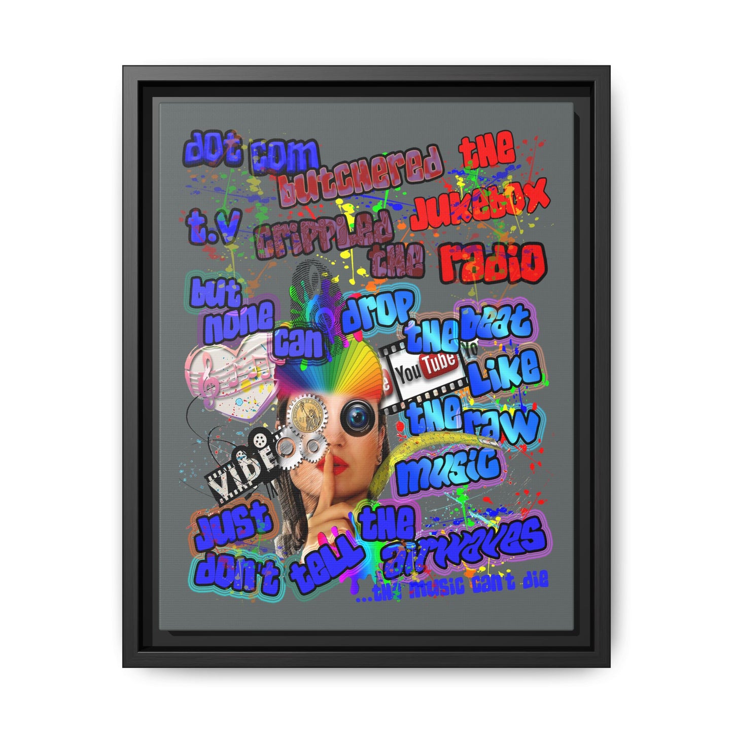 drop the beat - framed canvas art (dark grey)