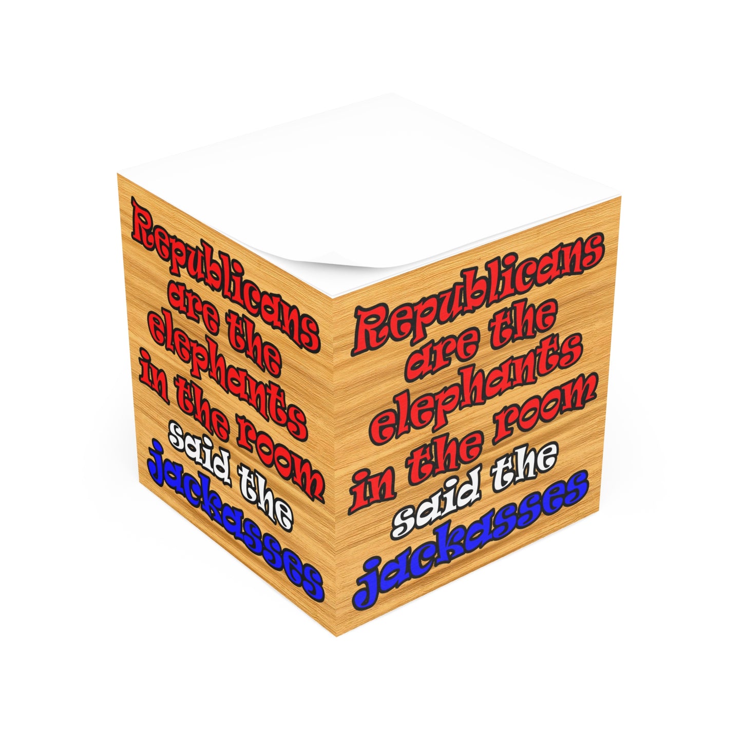 donkeys and elephants - note cube (butterscotch wood finish)