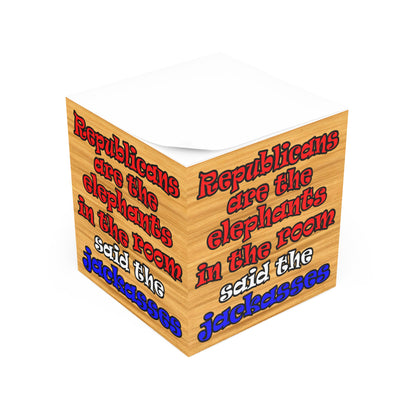 donkeys and elephants - note cube (butterscotch wood finish)